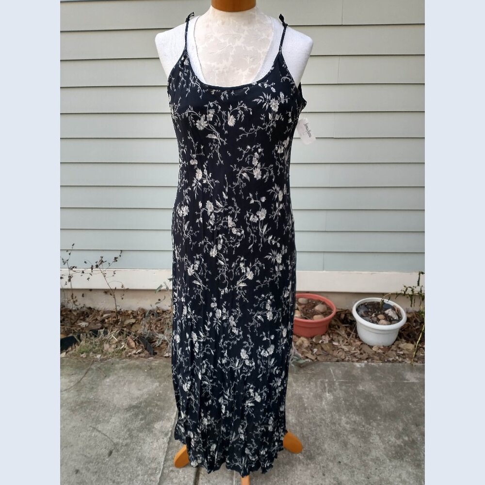 Dress: Silk, black floral. Size large - by Calvin Klein